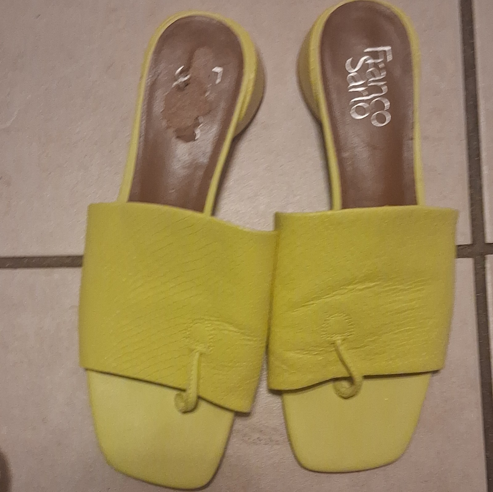 Franco Sarto Women’s Yellow Slip-On Block Heel Solid Slide Sandal