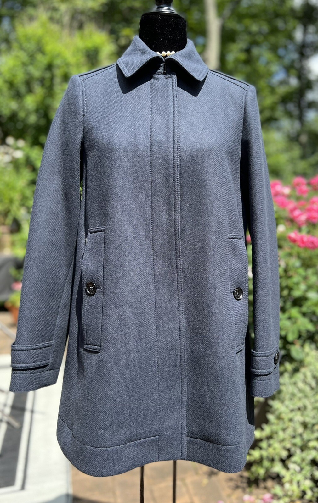 Burberry Brit Elmsby Wool Blend Coat Dark Navy Single Breasted US 6 NWT