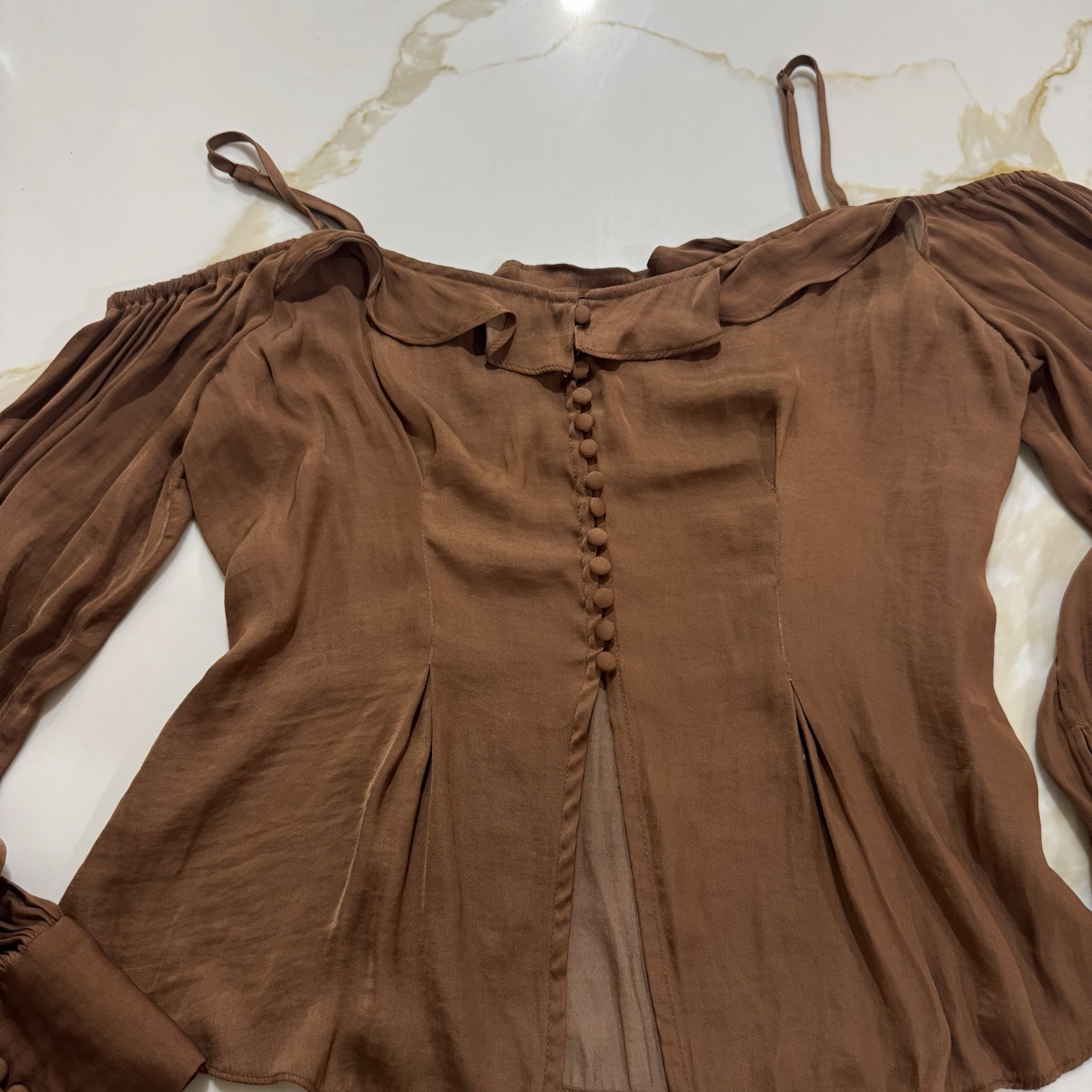 Urban Outfitters Brown Blouse Button Peasant Puff Sleeve Blouse L