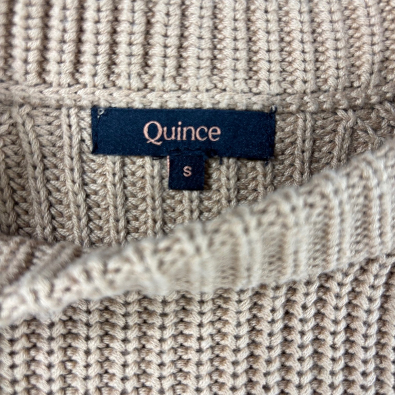 Quince Sweater Womens Small Tan Raglan Sleeve Shaker Stitch Knit Crewneck