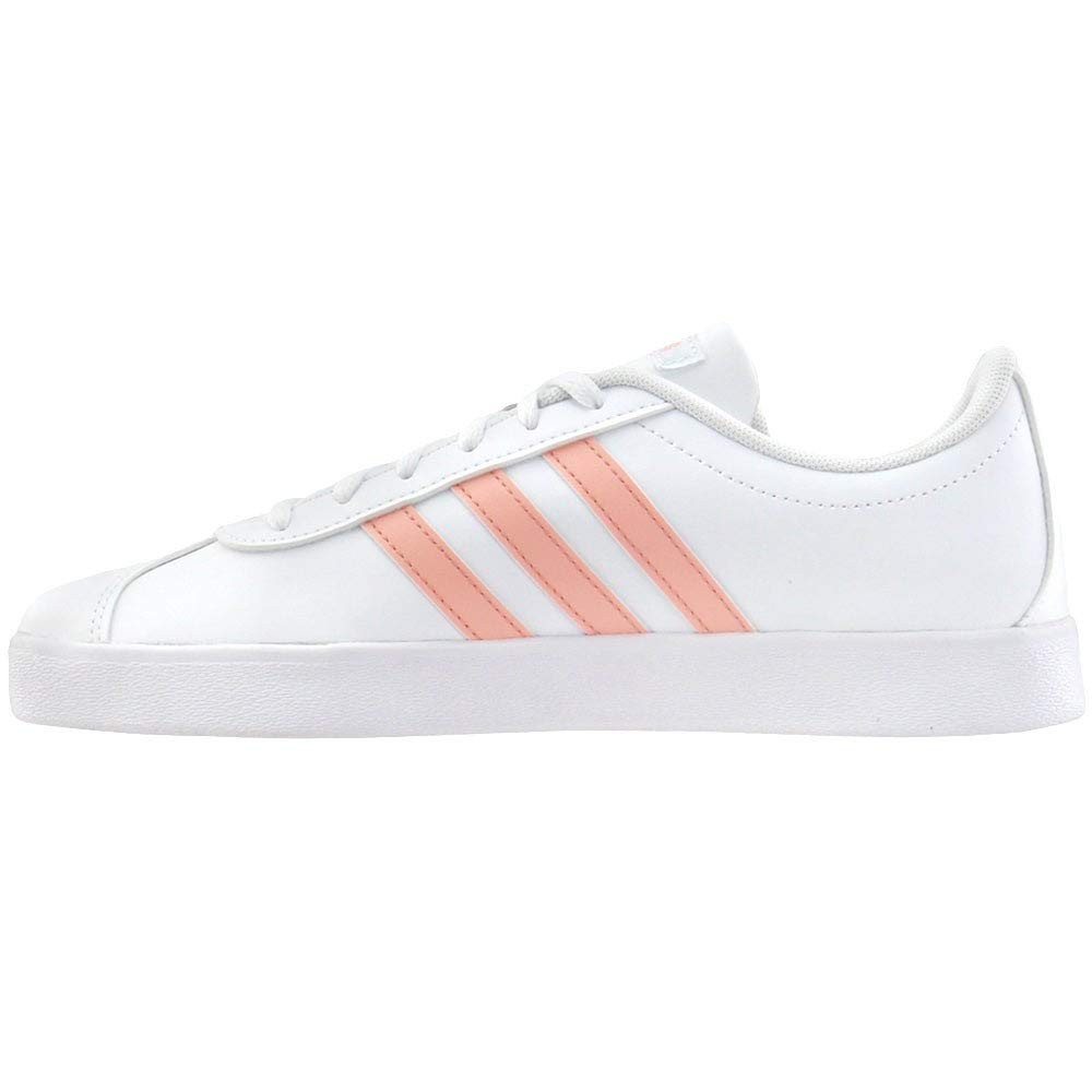adidas Girls VL Court 2.0 Tennis Shoes Casual Sneakers White w/ Pink 12K NWT