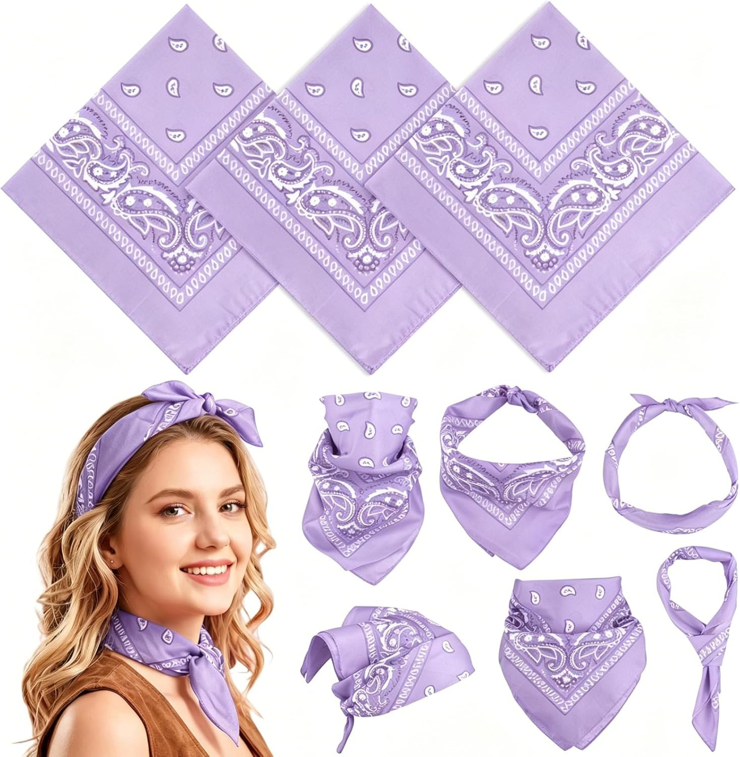 Bandanas Bulk Paisley Pattern for Women Men, Head Scarf Cowboy Bandana Neon Hand