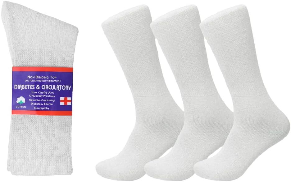 3-12 Pairs Mens Womens Diabetic Crew Socks Circulatory Health Cotton Size 9-15