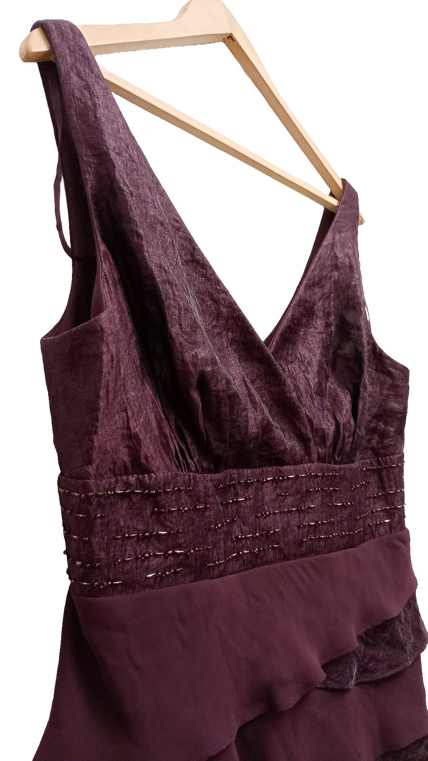 S.L. Fashions Burgundy Tiered Ruffle Cocktail Dress – Size 14