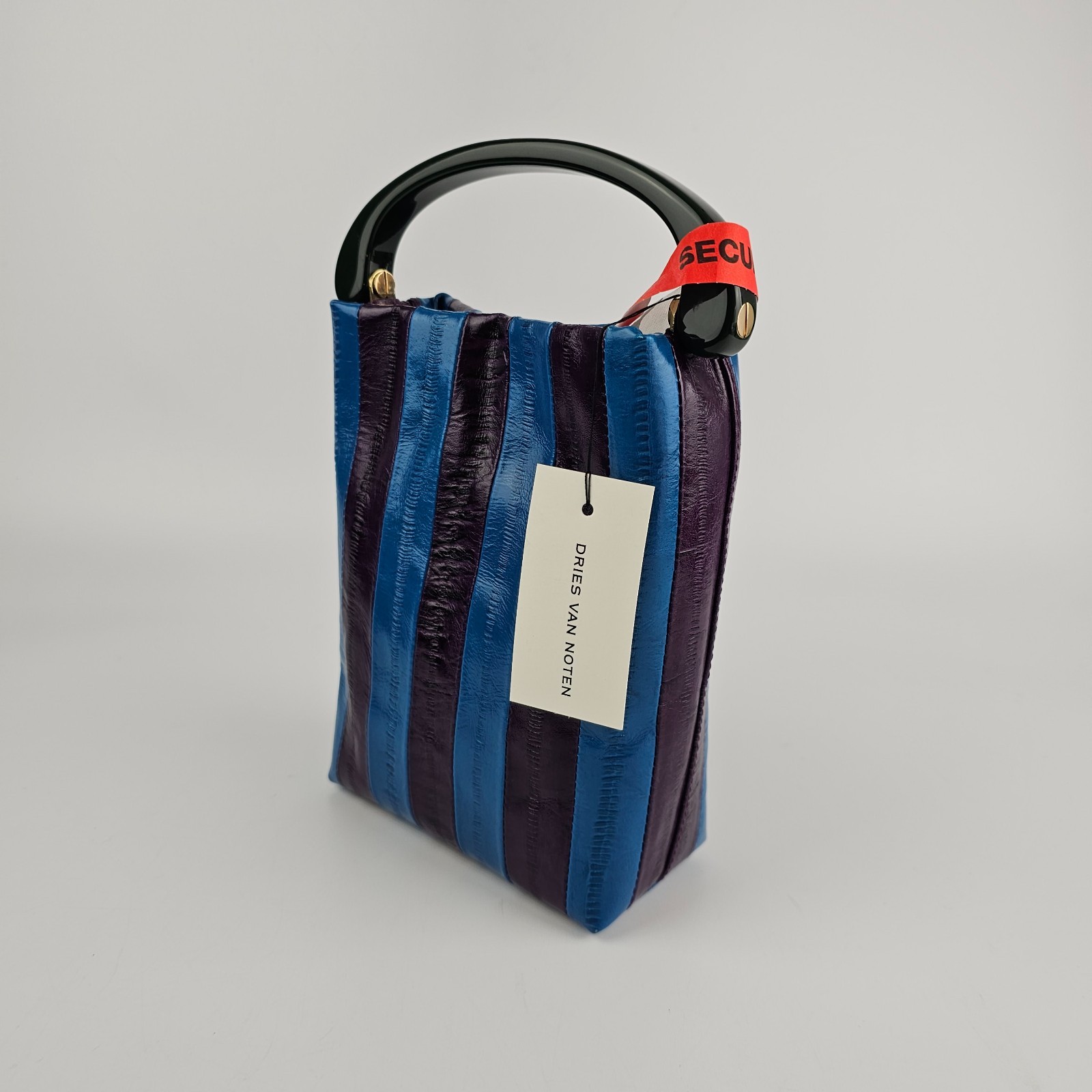 DRIES VAN NOTEN Striped Blue Top Handle Bag New & Authentic