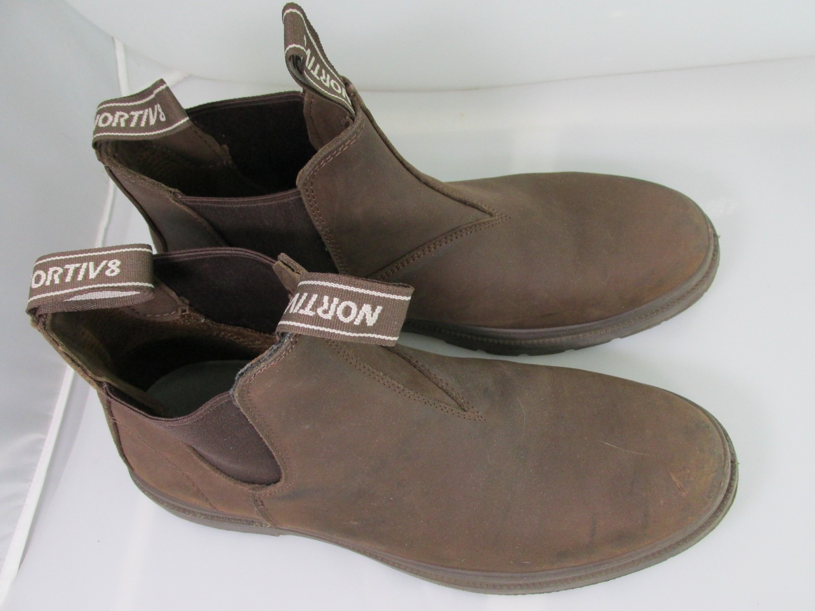 NORTIV 8 Men’s Chelsea Work Boot Brown Leather Ankle Slip On Casual Shoe Size 13