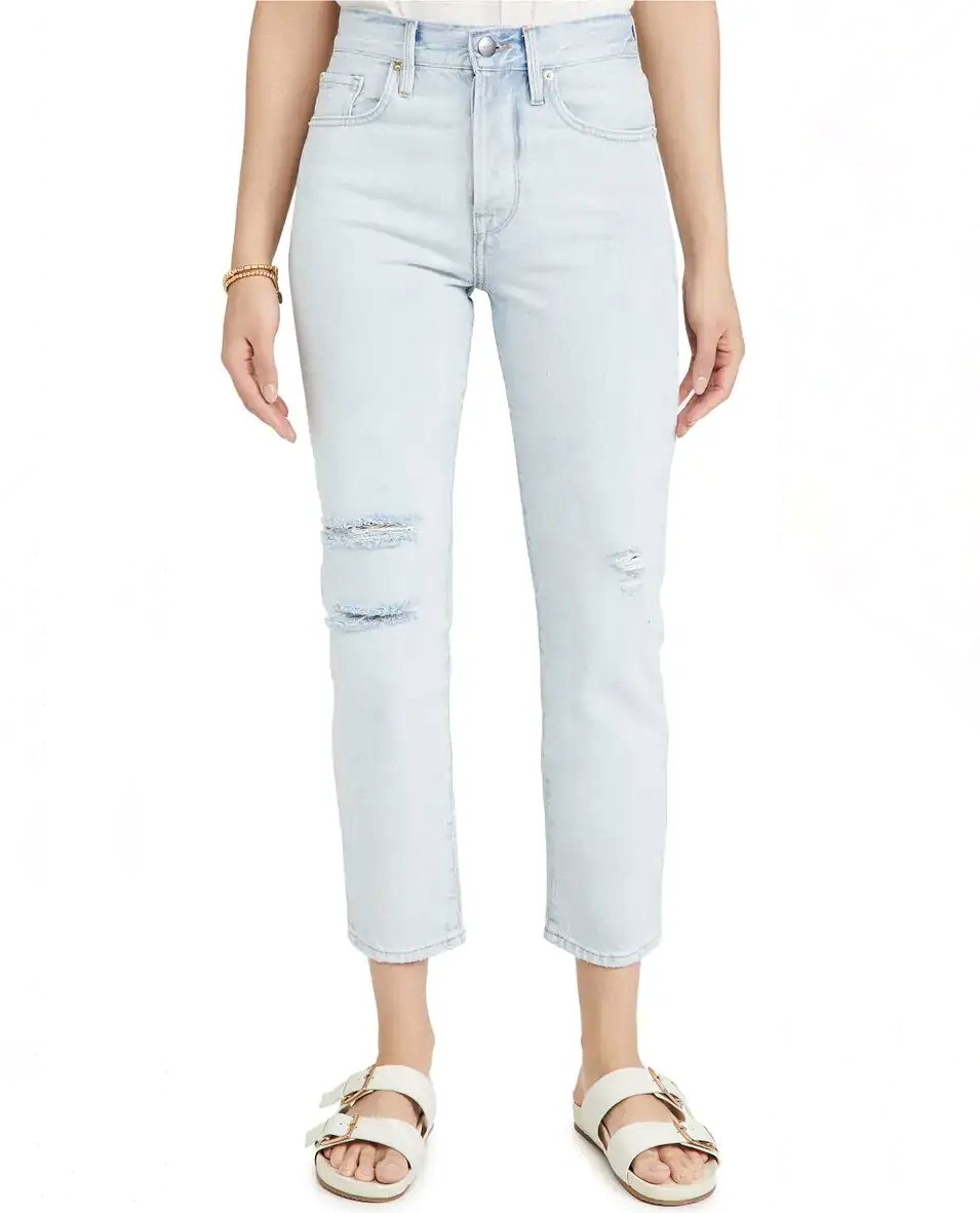 FRAME Le Original Howard Rips Light High Rise Slim Straight Ankle Jeans, Size 25