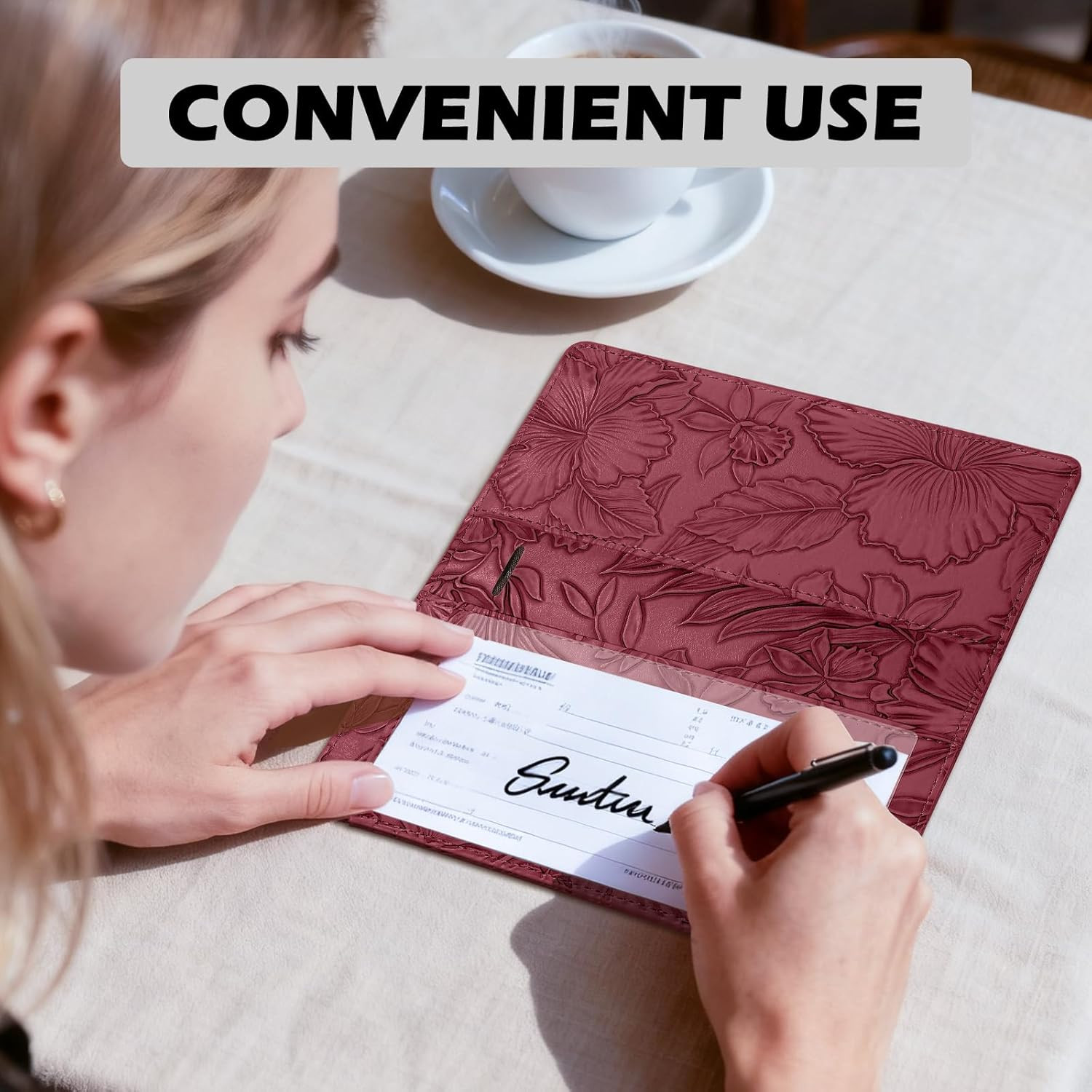 Checkbook Cover for Personal Checkbook，Soft PU Leather with a Detailed Embossed