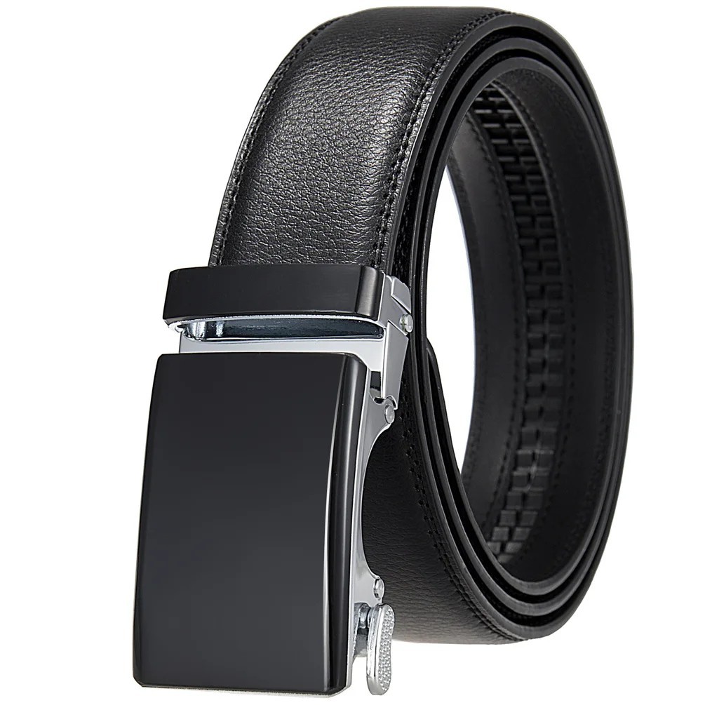 Men Unisex Genuine Leather Ratchet Dress Belt Automatic Sliding Buckle