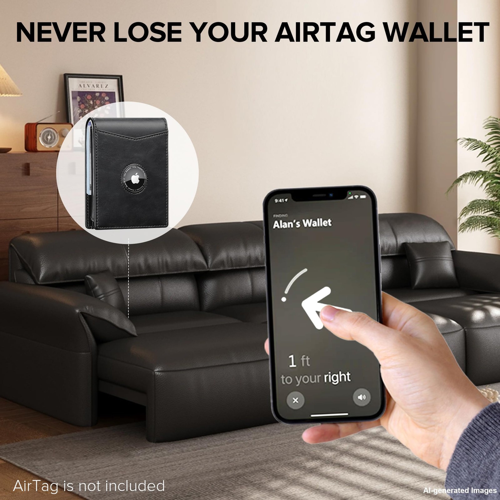 furid Slim AirTag Wallet for Men: Minimalist Full Grain Airtag Wallet, Black