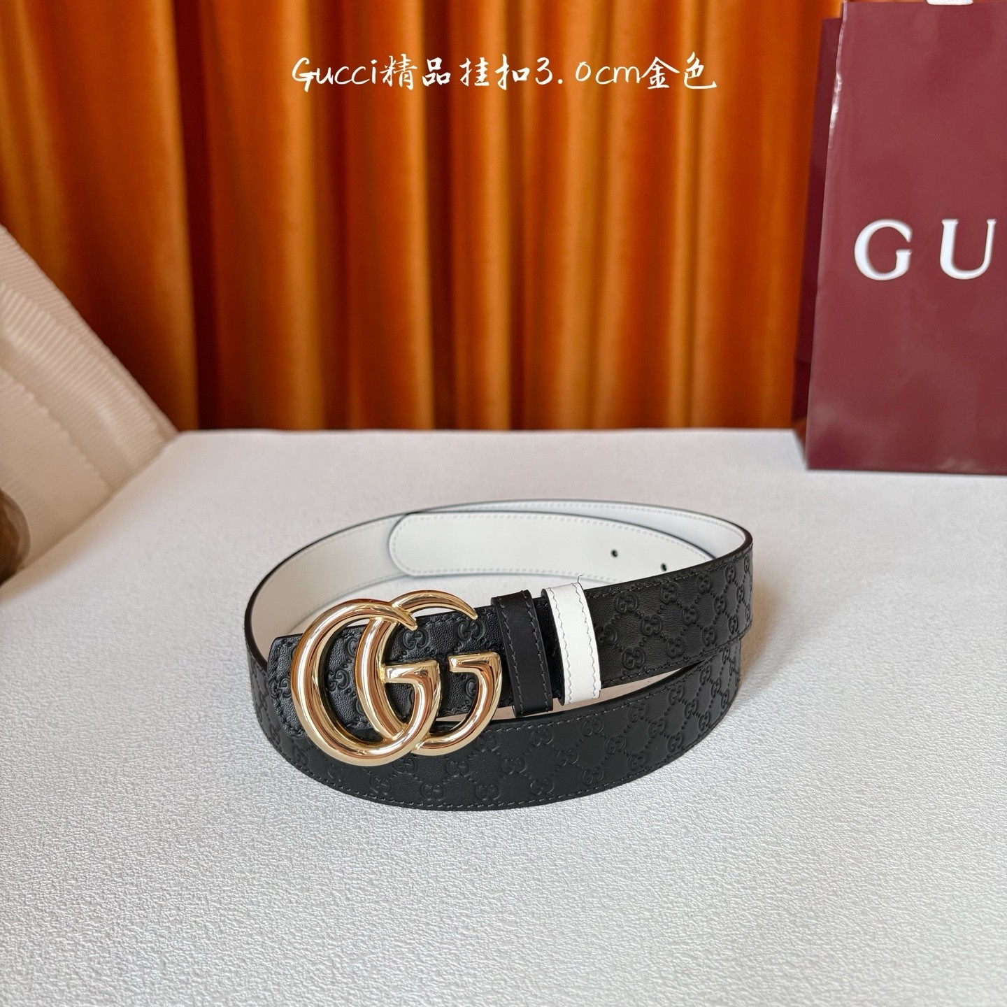 Gucci Double G Marmont Belt – Black Guccissima Leather – 3.0cm Gold Buckle