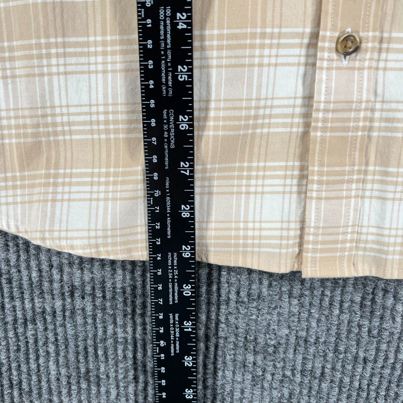 Rowm Shirt Mens Medium Beige Plaid Long Sleeve Button Down Casual Comfort New