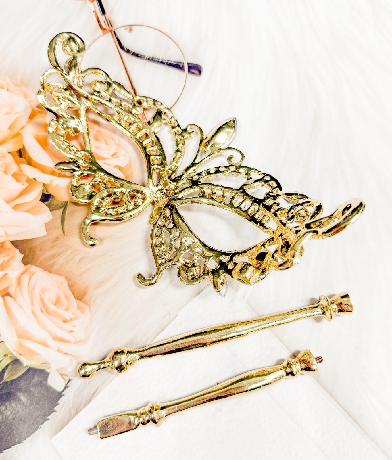 Crystal Mask with Stick, Prom Mask, Masquerade Ball Mask, Met Gala Gold Mask