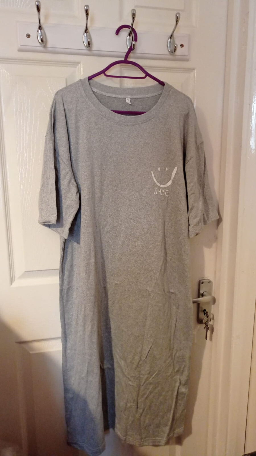Fun Smiley Grey Maxi Dress for Women 19″ pit to pit, outdoor / night dress