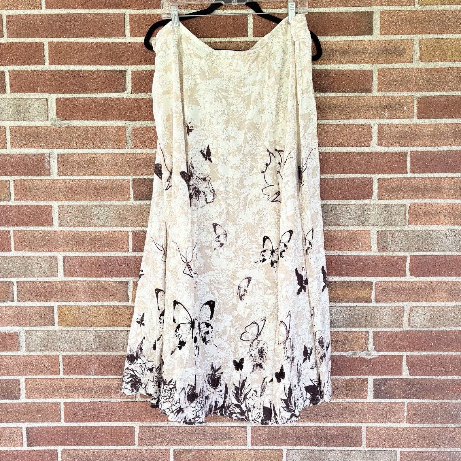 Soft Surroundings Butterfly Print Maxi Skirt Fairy Whimsical Beige 2X A1584