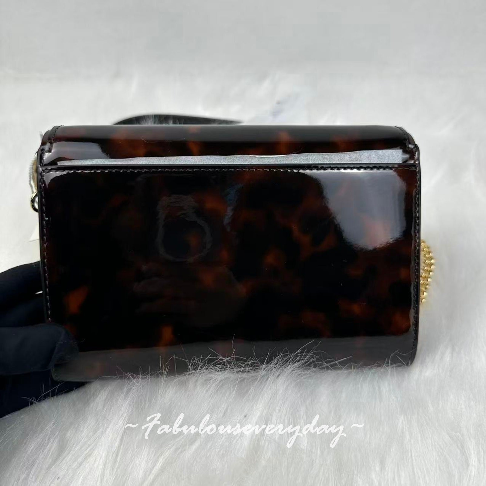 Tory Burch Emerson Tortoise Patent Leather Chain Wallet Shoulder/Xbody 165943