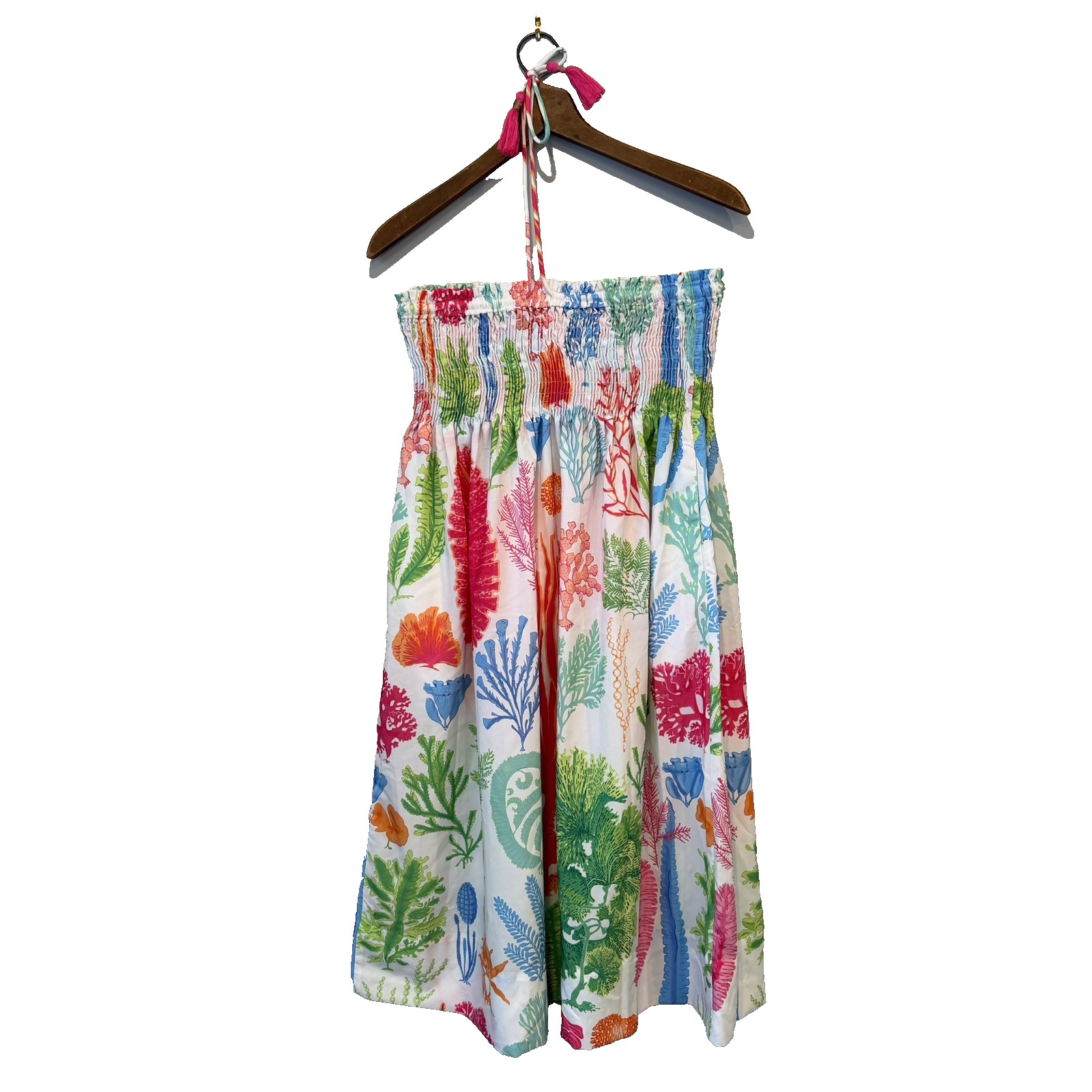 Gretchen Scott Coral Seaweed Print Smocked Maxi Skirt OS White Pink Green