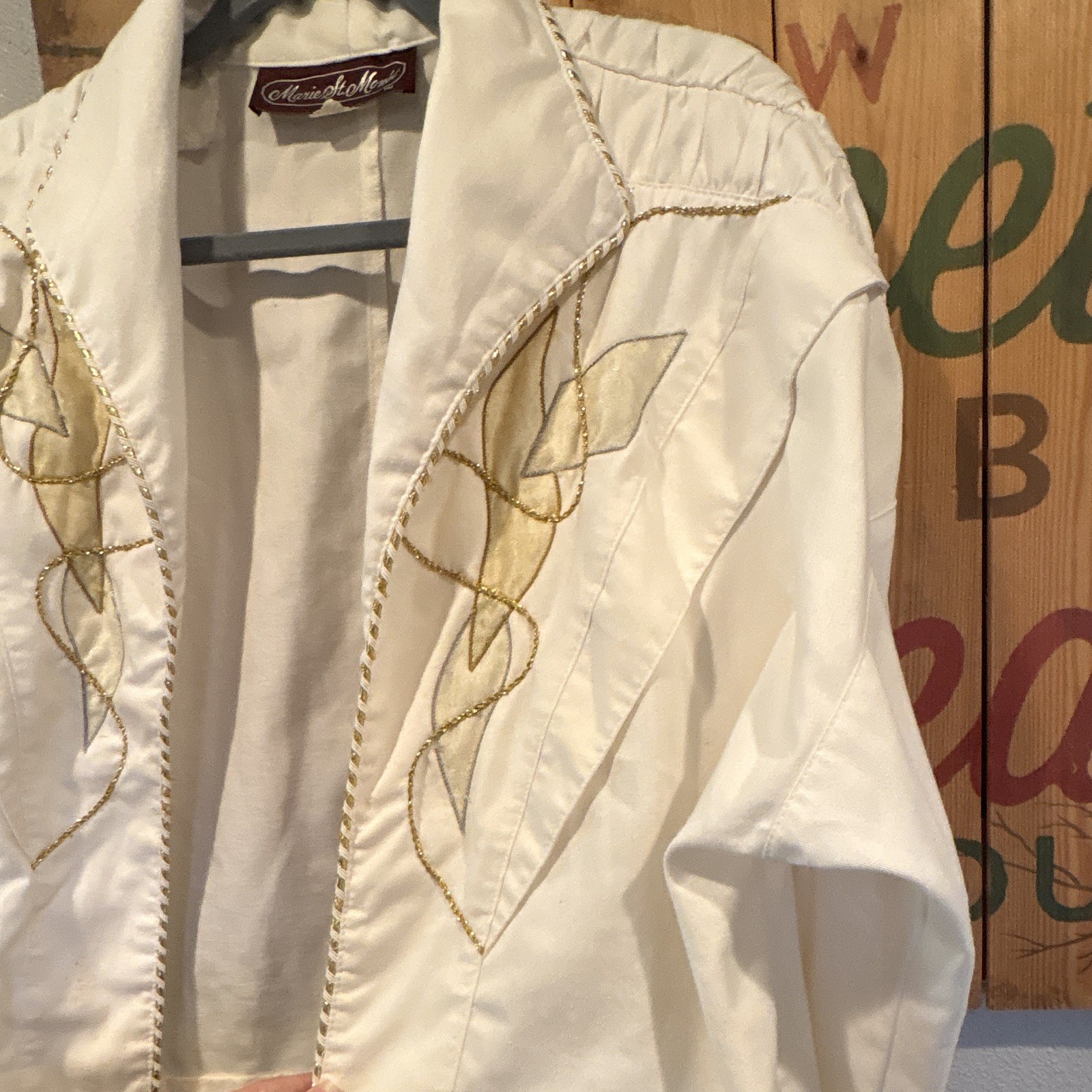 Vintage Marie St. Monet Women’s White Open-Front Collared Cropped Jacket