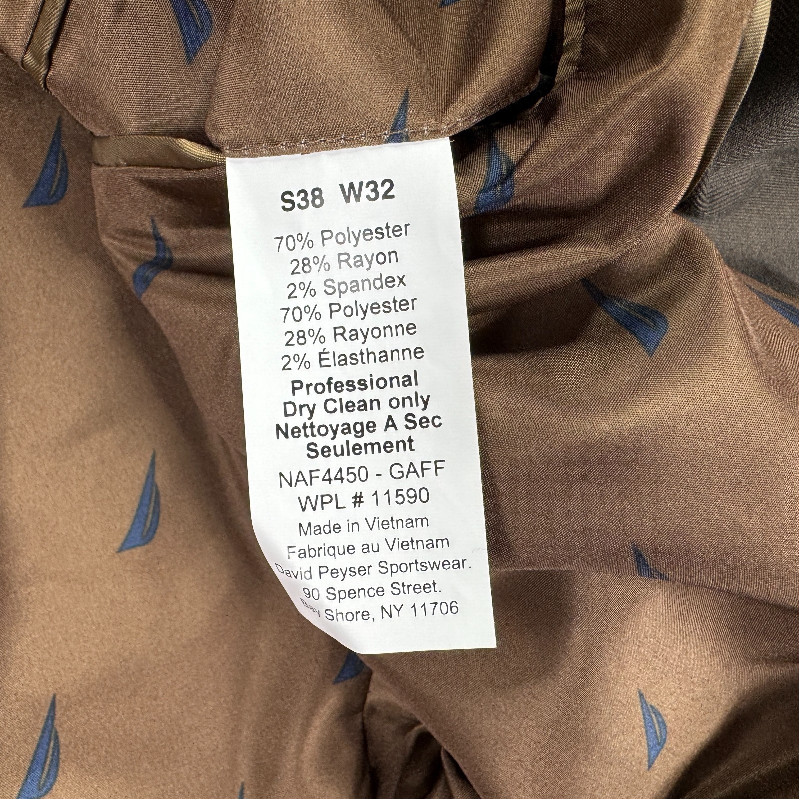 Nautica Mens 2-Piece Modern Fit Active Stretch Solid Suit Brown 38S 32W