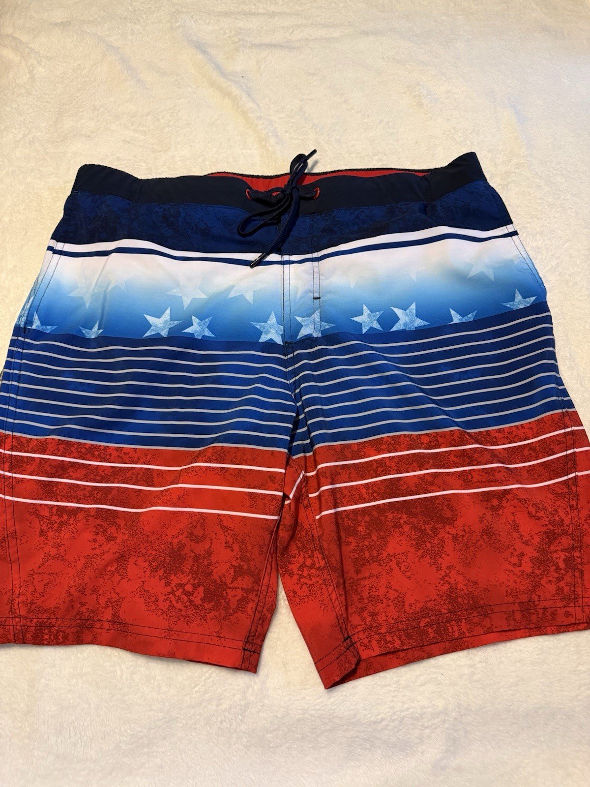 ZeroXposur Men’s Board Shorts Red Blue White Stars & Stripes Drawstring L