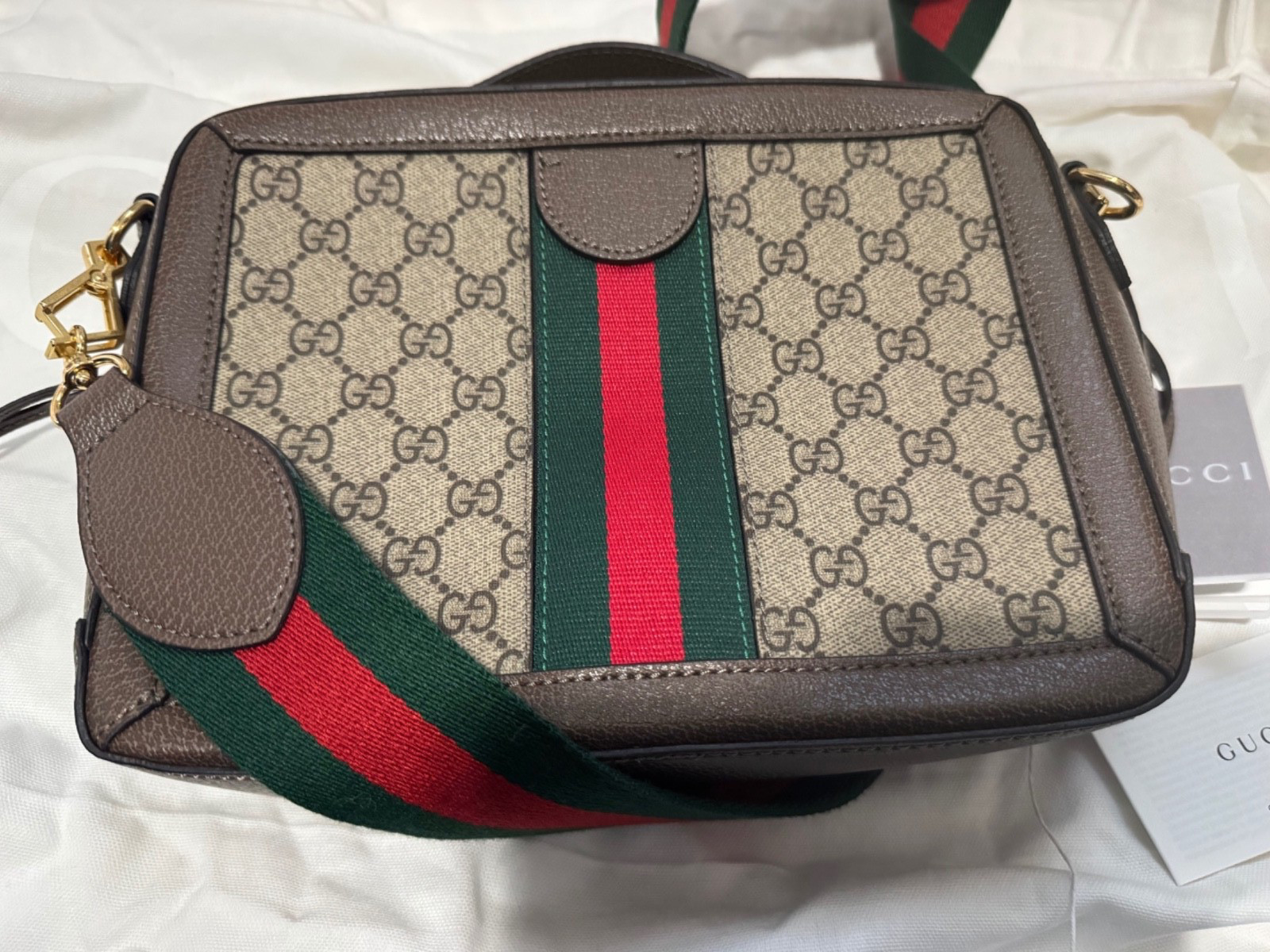Gucci Ophidia GG Supreme Canvas Crossbody Bag Brown Web Stripe