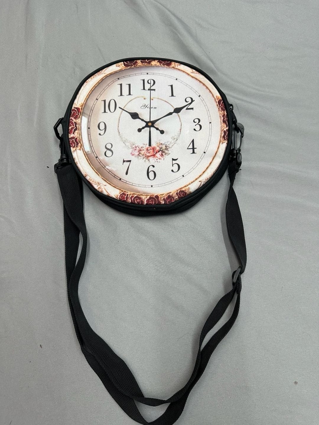 Yisen Novelty Round Clock Shape Crossbody Bag with Floral Print