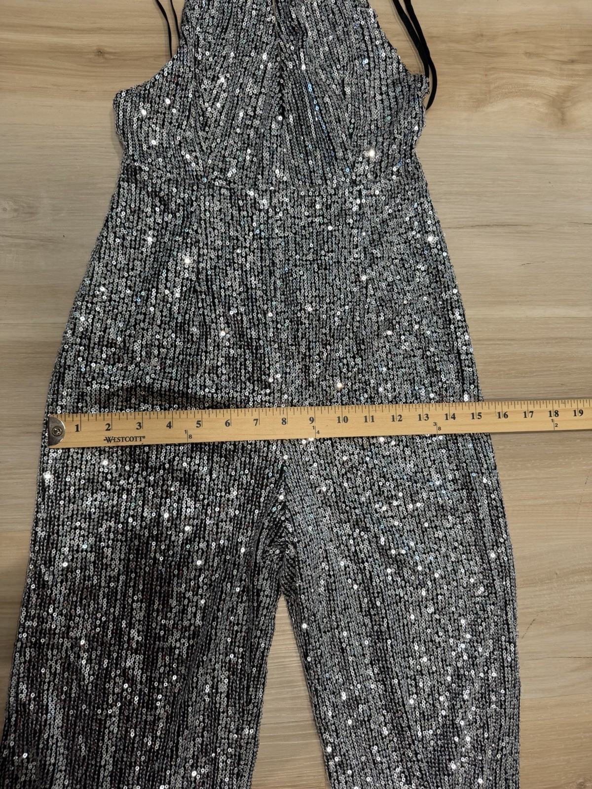 AKIRA Silver Sequin Halter Jumpsuit XS New With Tags Straight Leg Party Clubwear