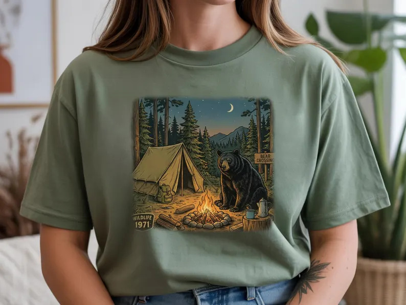 Camping Bear Nature Outdoor Adventure Comfort Tee