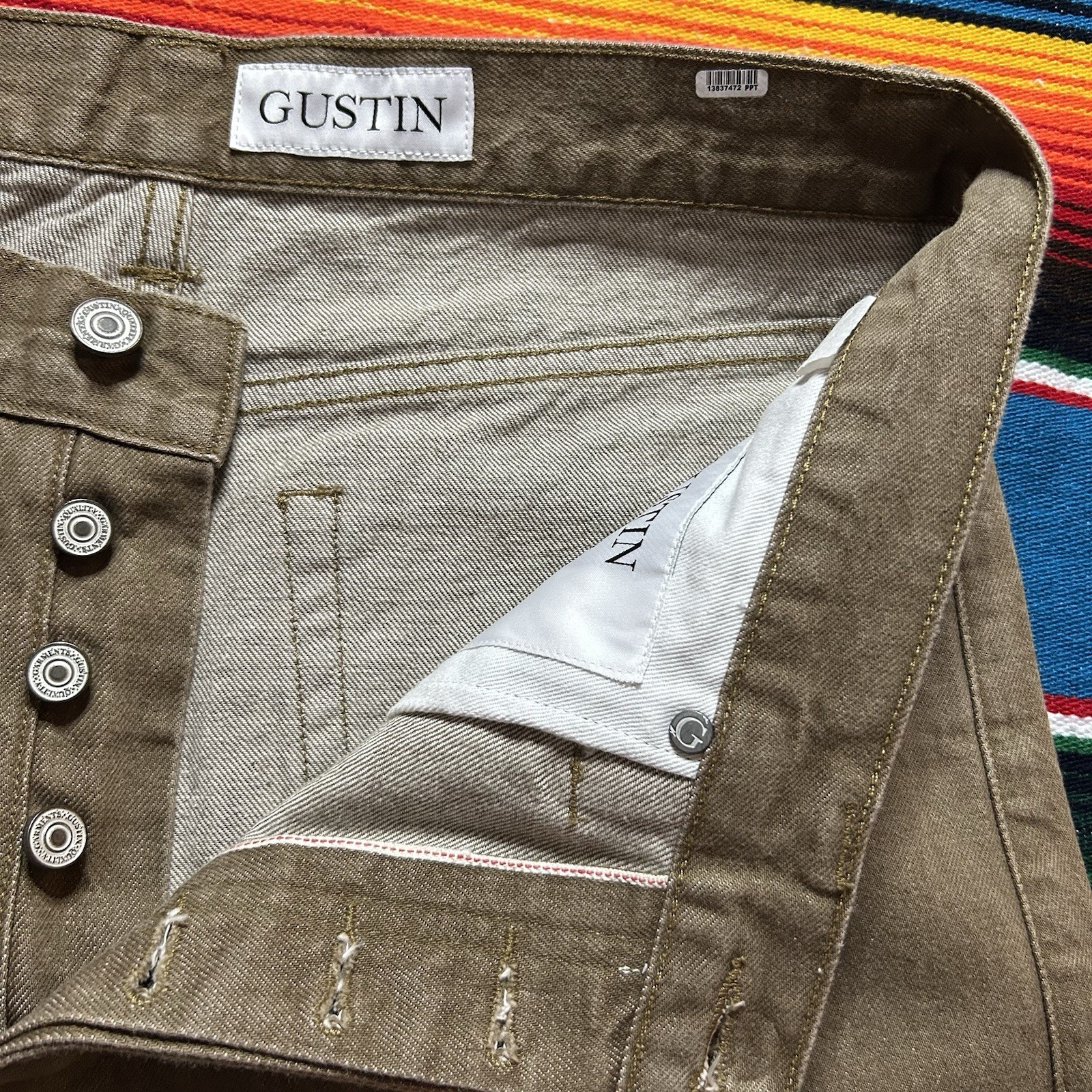 Gustin Jeans Selvedge Brown Size 34 California Slim Raw Button Fly