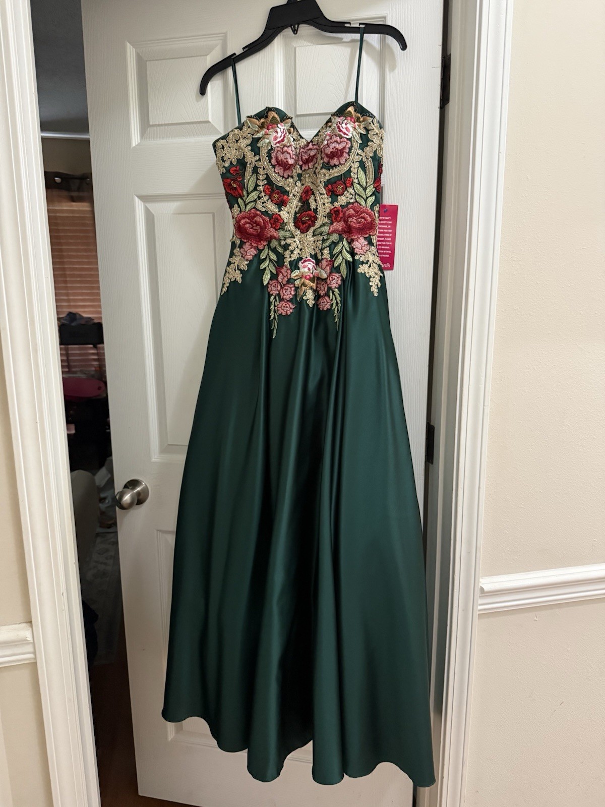 Blondie Nites Juniors 1 Green Floral Embroidered Corset Gown Lace-Up