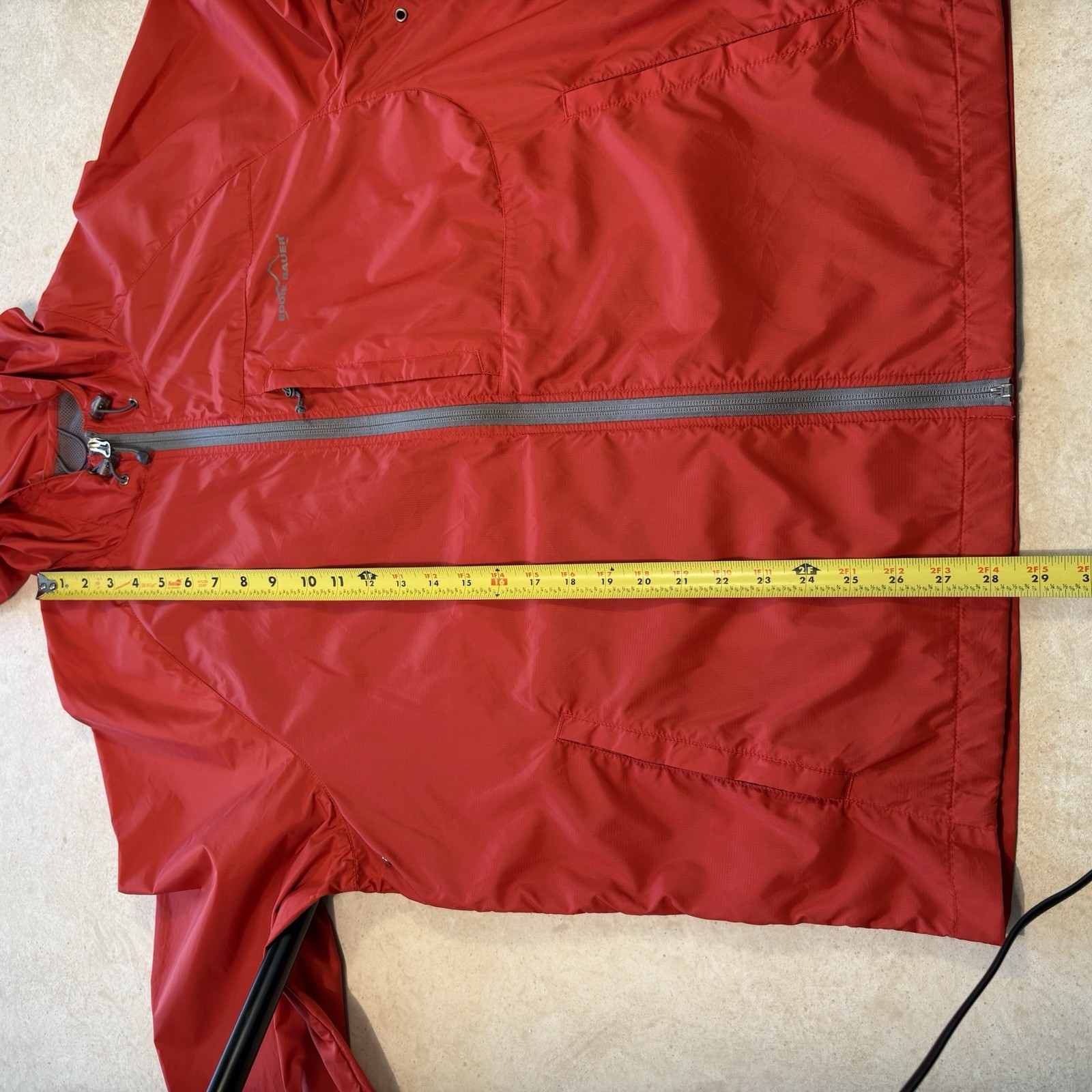 Eddie Bauer Hooded Windbreaker Jacket Large Orange Hiking Casual