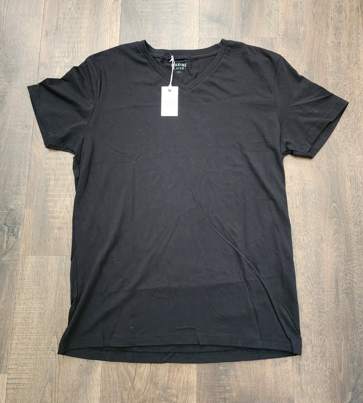 Marine Layer Men’s V-Neck T-Shirt Black Solid Short Sleeve Regular Size S