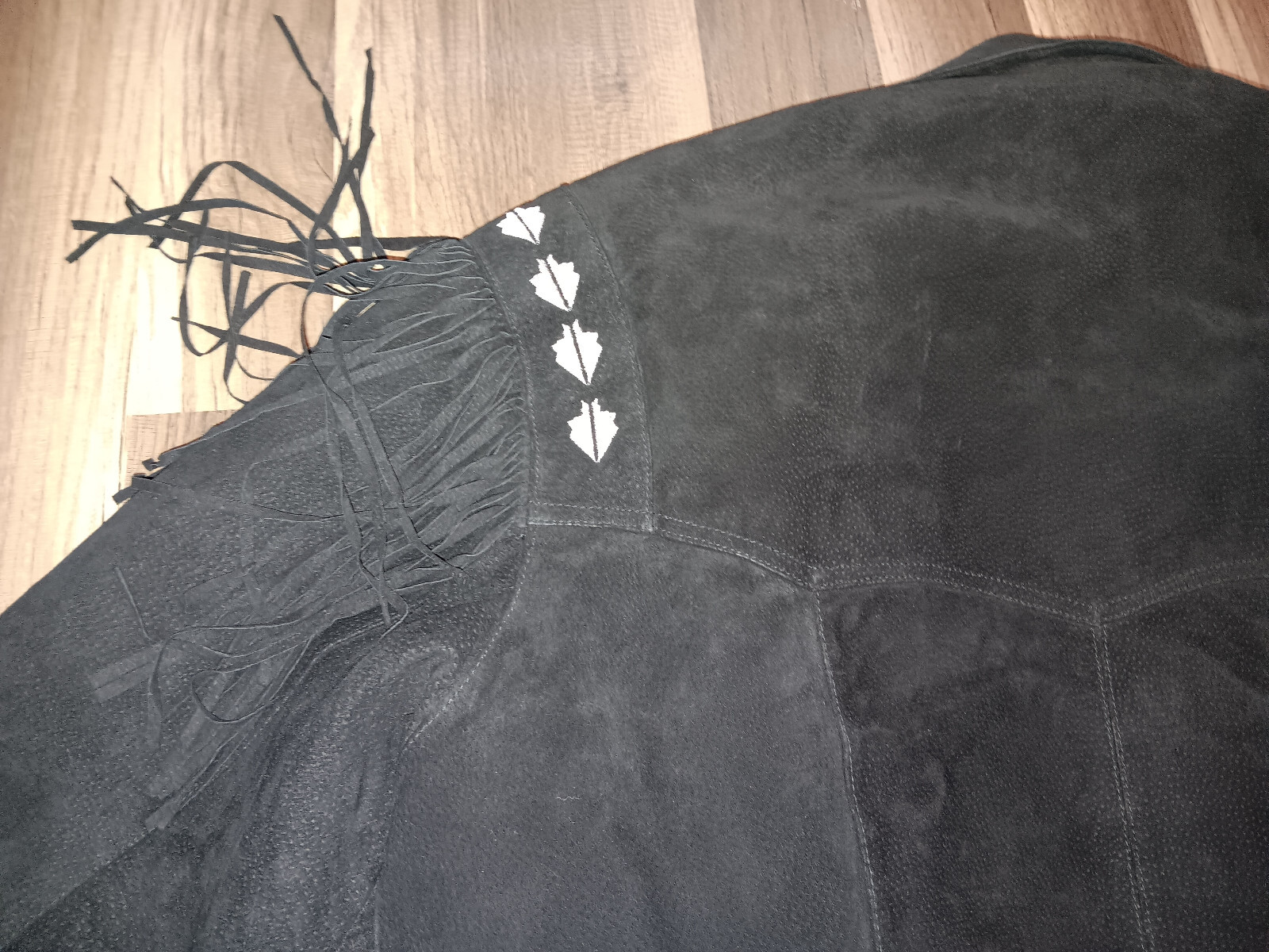 High Noon black Leather Suede Fringe Mens Western style Medium size jacket