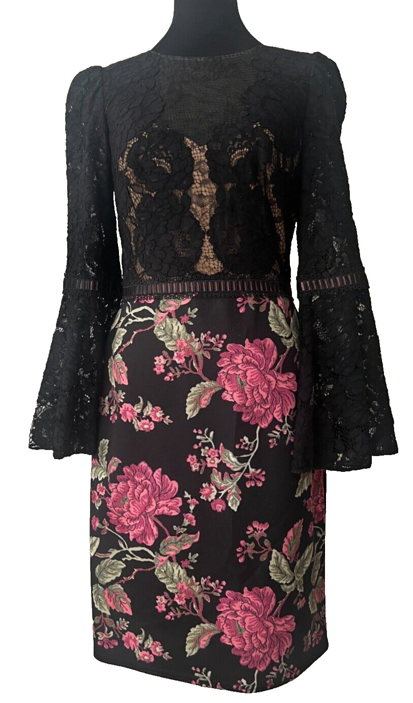 TADASHI SHOJI Black Floral Lace Sheath Neoprene Dress Size 4 – New with Tags