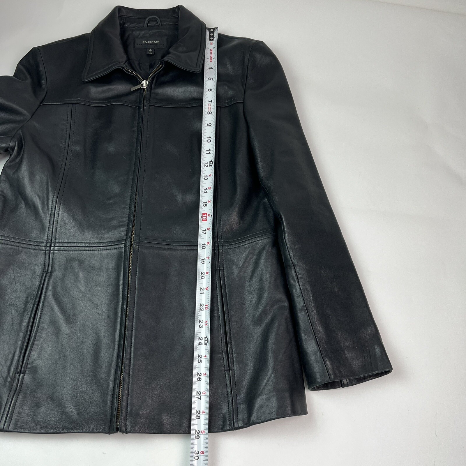Vintage Colebook Black Leather Jacket Womens L Moto Biker Minimalist 90s