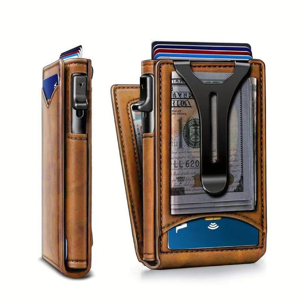Slim PU Leather Credit Card Holder RFID Blocking Smart Wallets with Money Clip