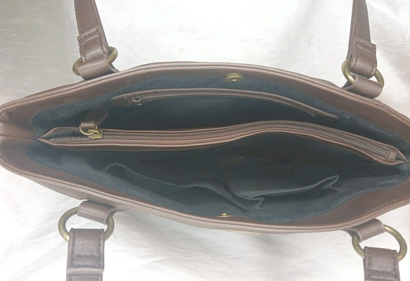 Stone & Co Megan Curved Genuine Leather Tote Hand Bag Purse Brown