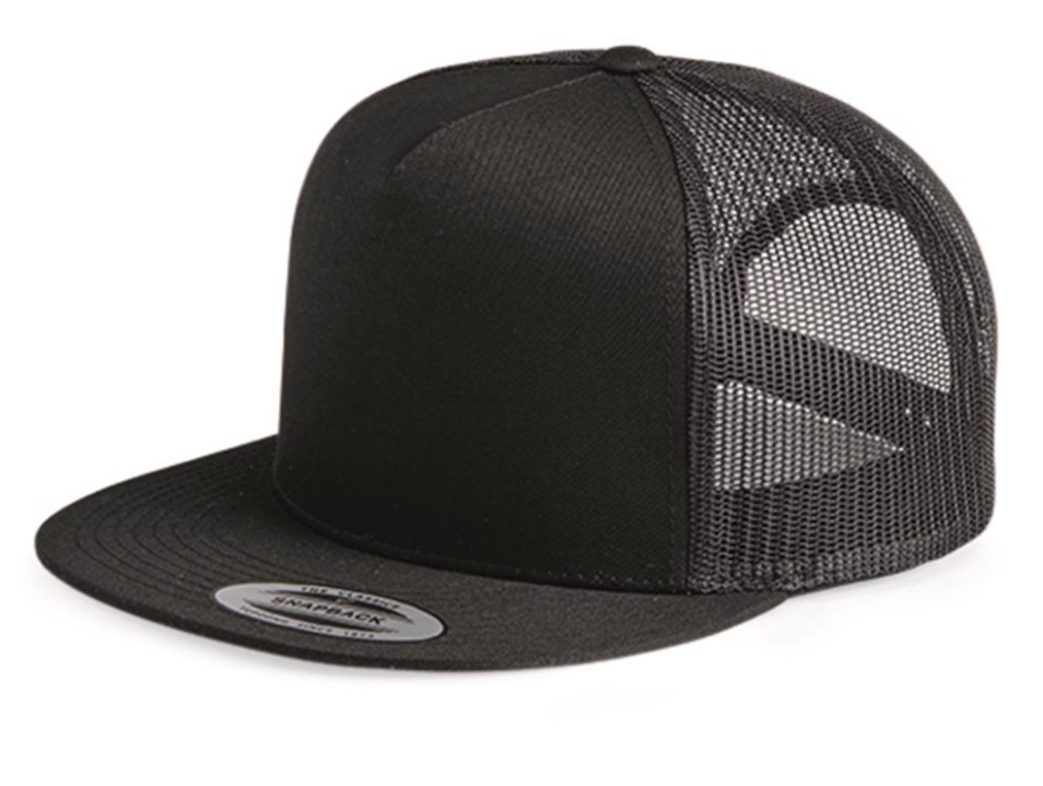 Mercedes Benz Car Logo Emblem Printed on Black Yupoong Hat Flat Bill Trucker Cap