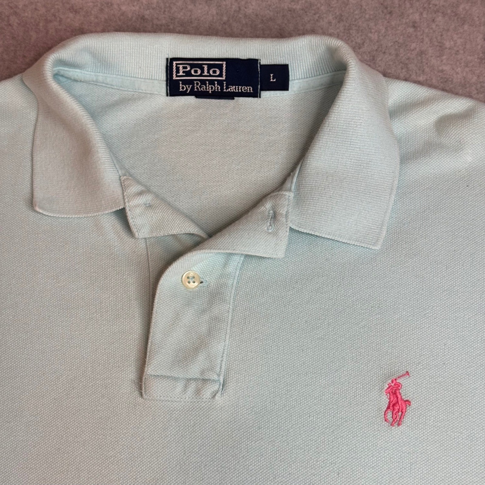 Polo Ralph Lauren Mens Large Mint Green Pink Pony Pique Short Sleeve Polo Shirt