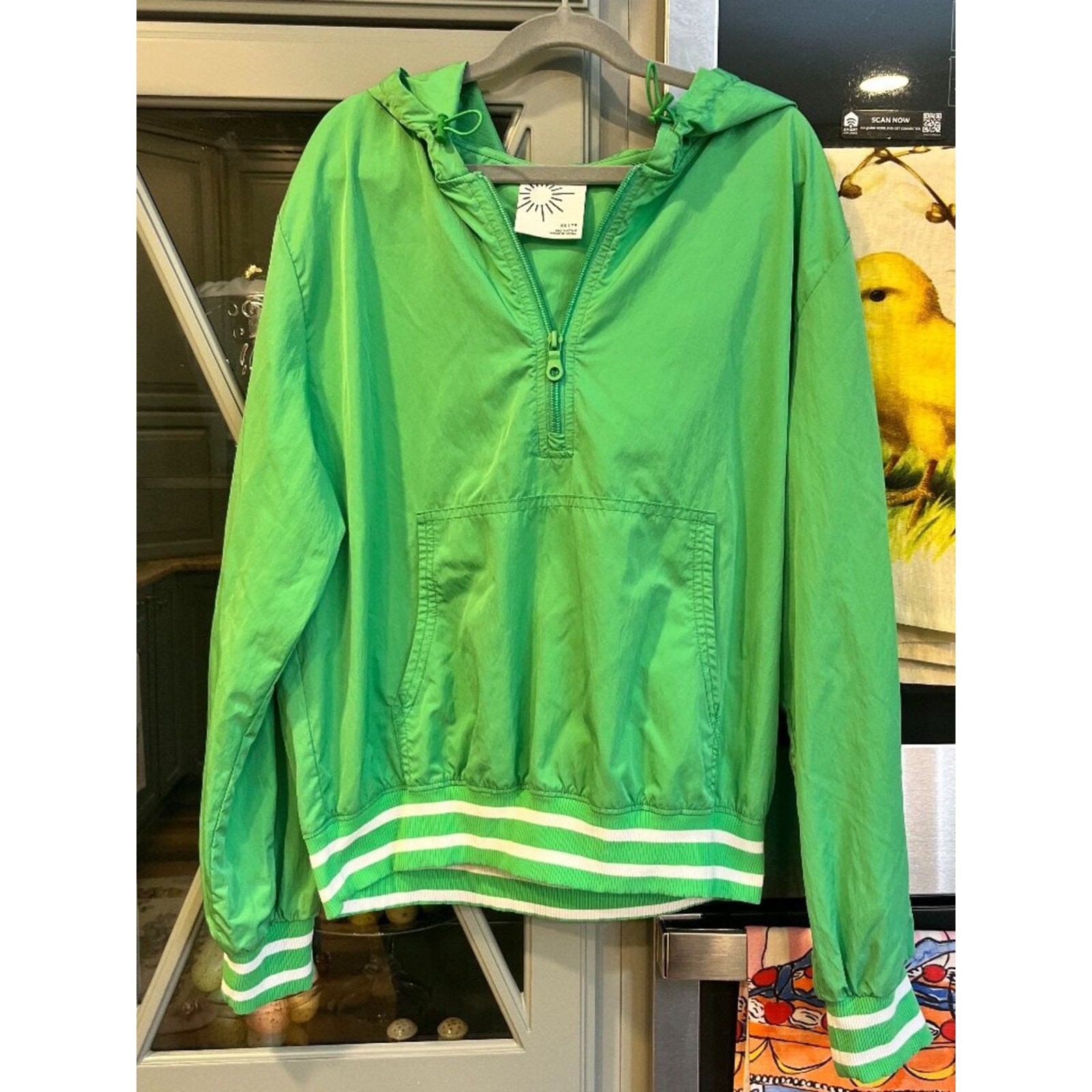 Offline by Aerie Green striped half-zip windbreaker