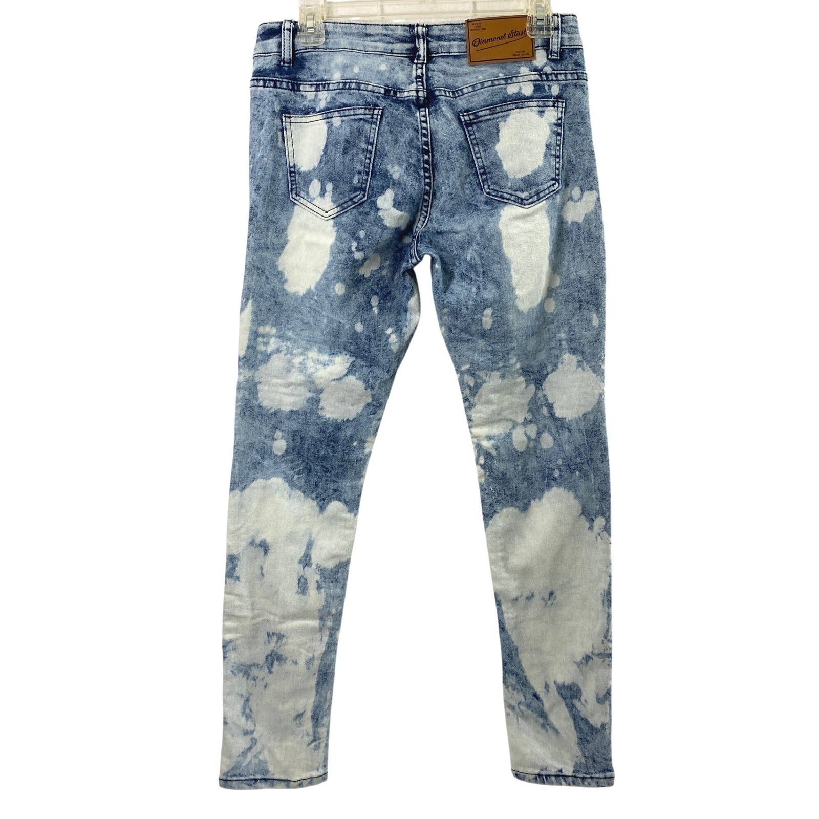 Diamond Stash Moto Skinny Jeans Womens 9 Acid Wash Bleach Blue Punk Edgy Grunge