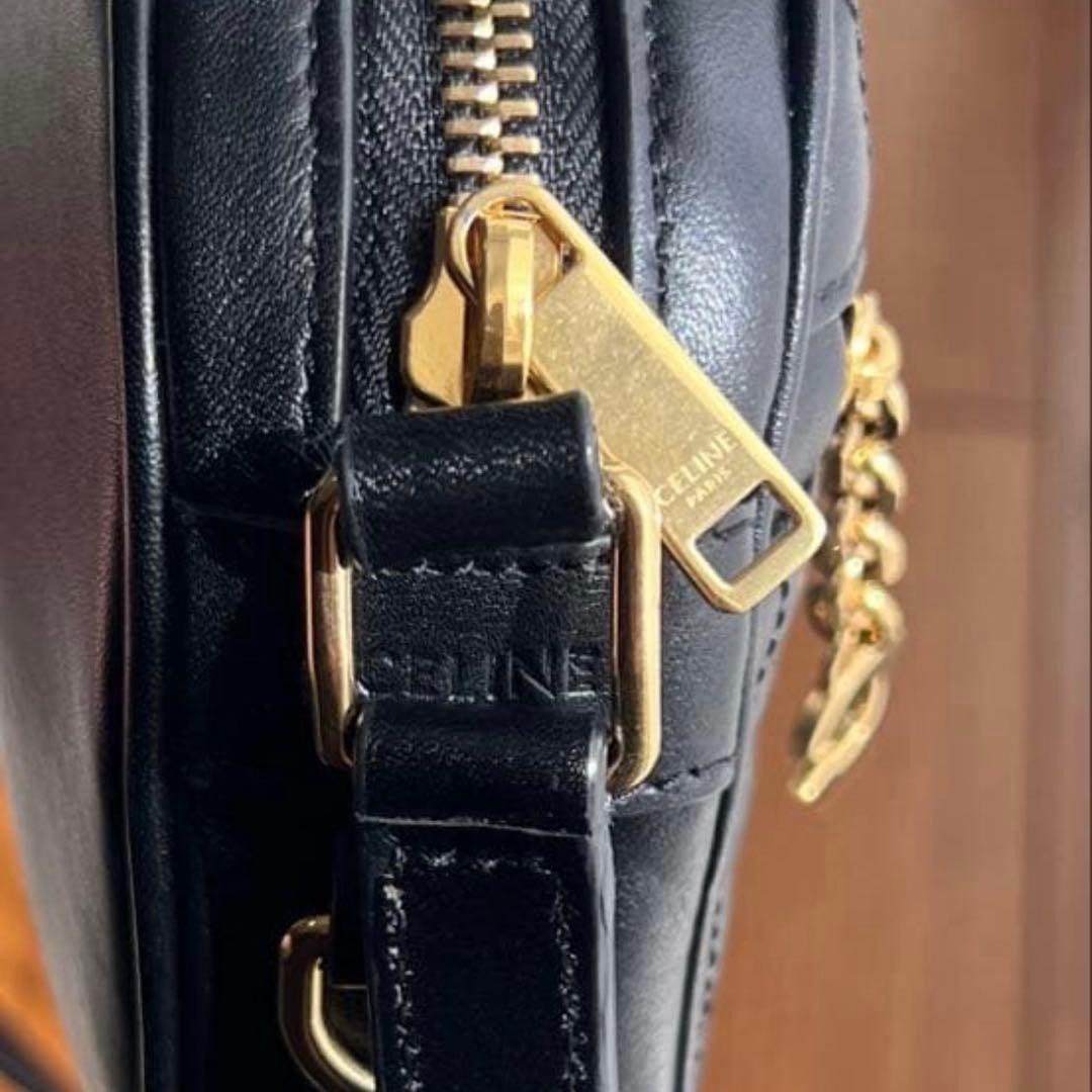 Celine C Charm Quilted Leather Shoulder Bag Black Authentic Small Crossbody