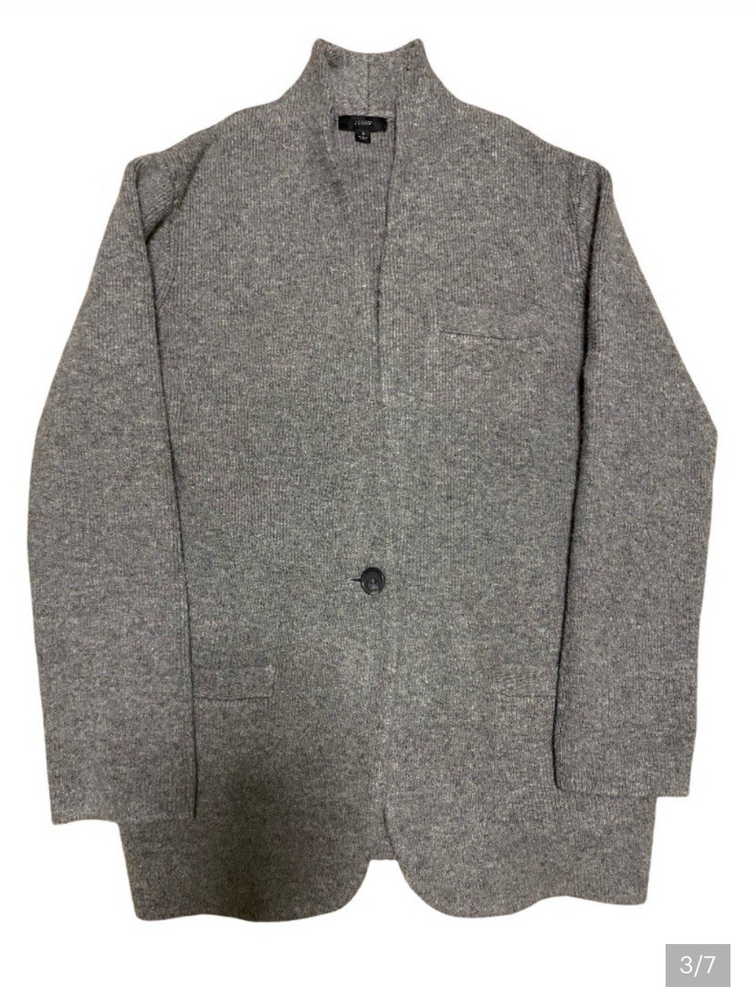 J.CREW Gray Solid Knit Collared Button Front Cardigan Sweater Pockets Size S
