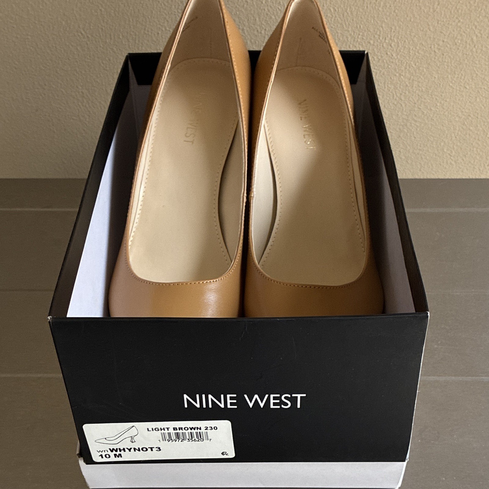 Nine West Cone Heel Pumps, Light Brown Pointed Toe Man Made Materials, 10-M