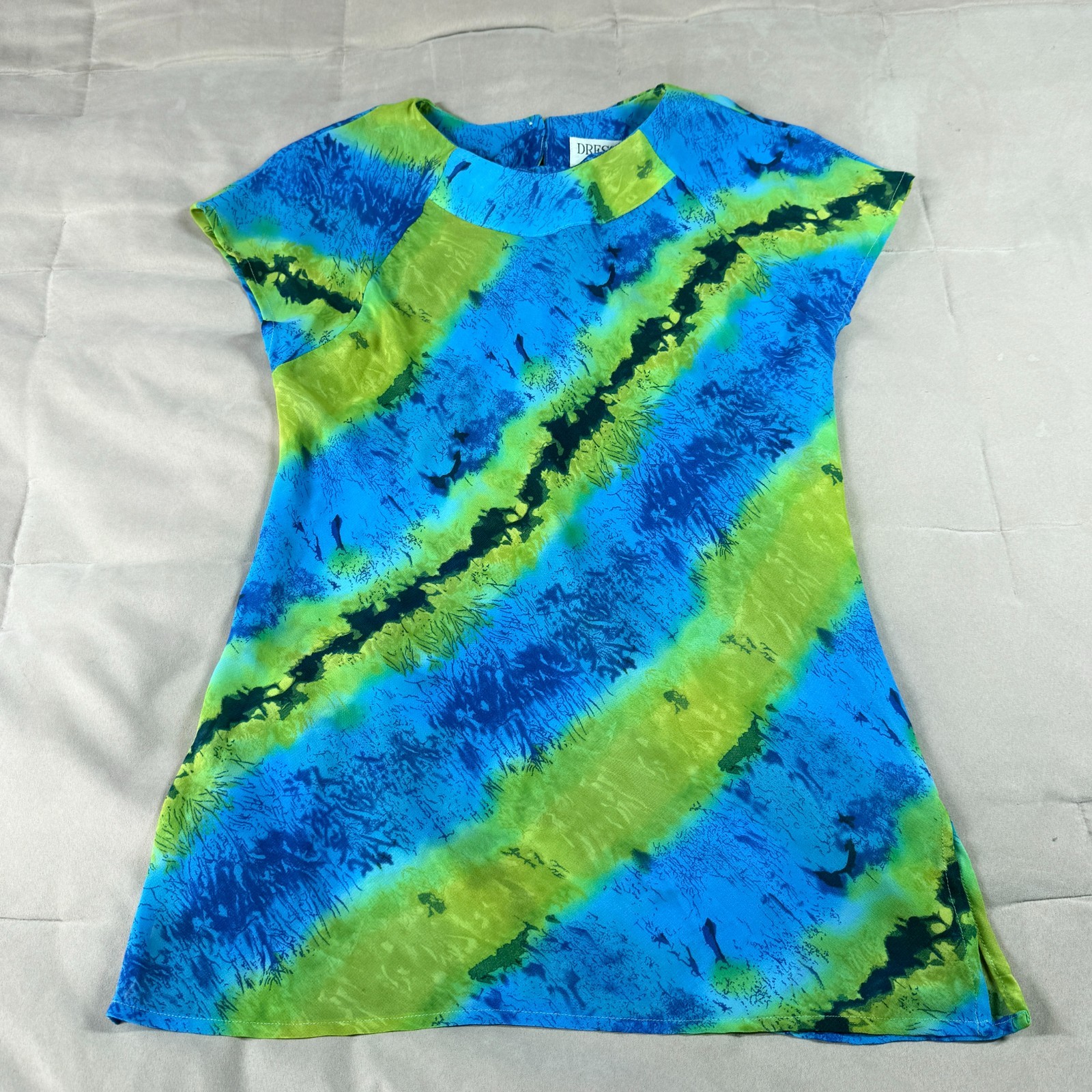 Dress-U By Sharon Blue Green Women 7/8 Tie Dye Hippie Festival Maximalist Blouse