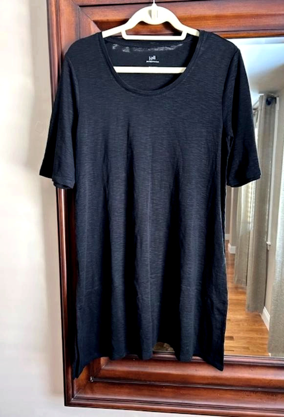 J JILL Black Dipped-Hem Tunic Top Pima Cotton L T New with Tags $59.00