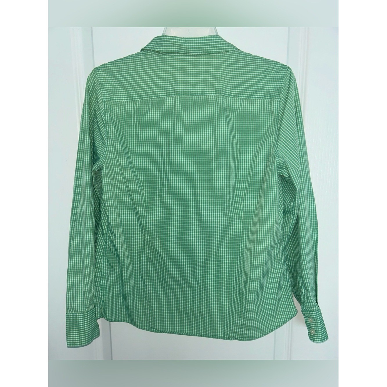Lands’ End No Iron Supima Cotton Green Gingham Button Up Shirt Petite 10P