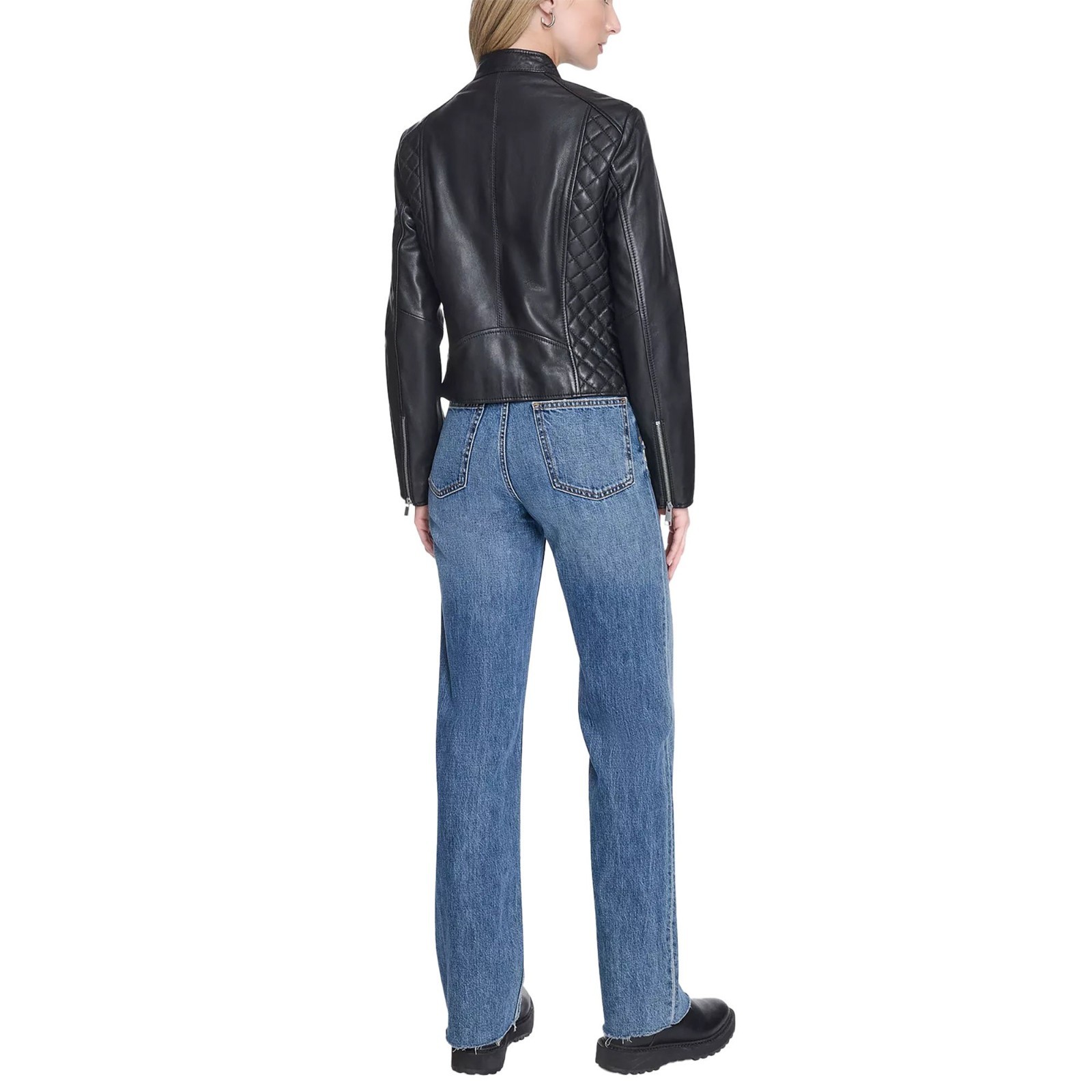Women Real Leather Jacket Black Quilted Diamond Biker Motorcycle Riding Coat