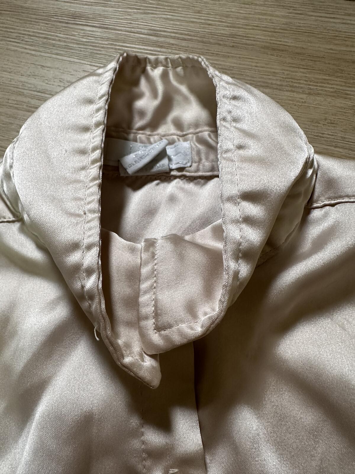 Worthington Satin Button Front Long Sleeve Blouse Cream Women’s S