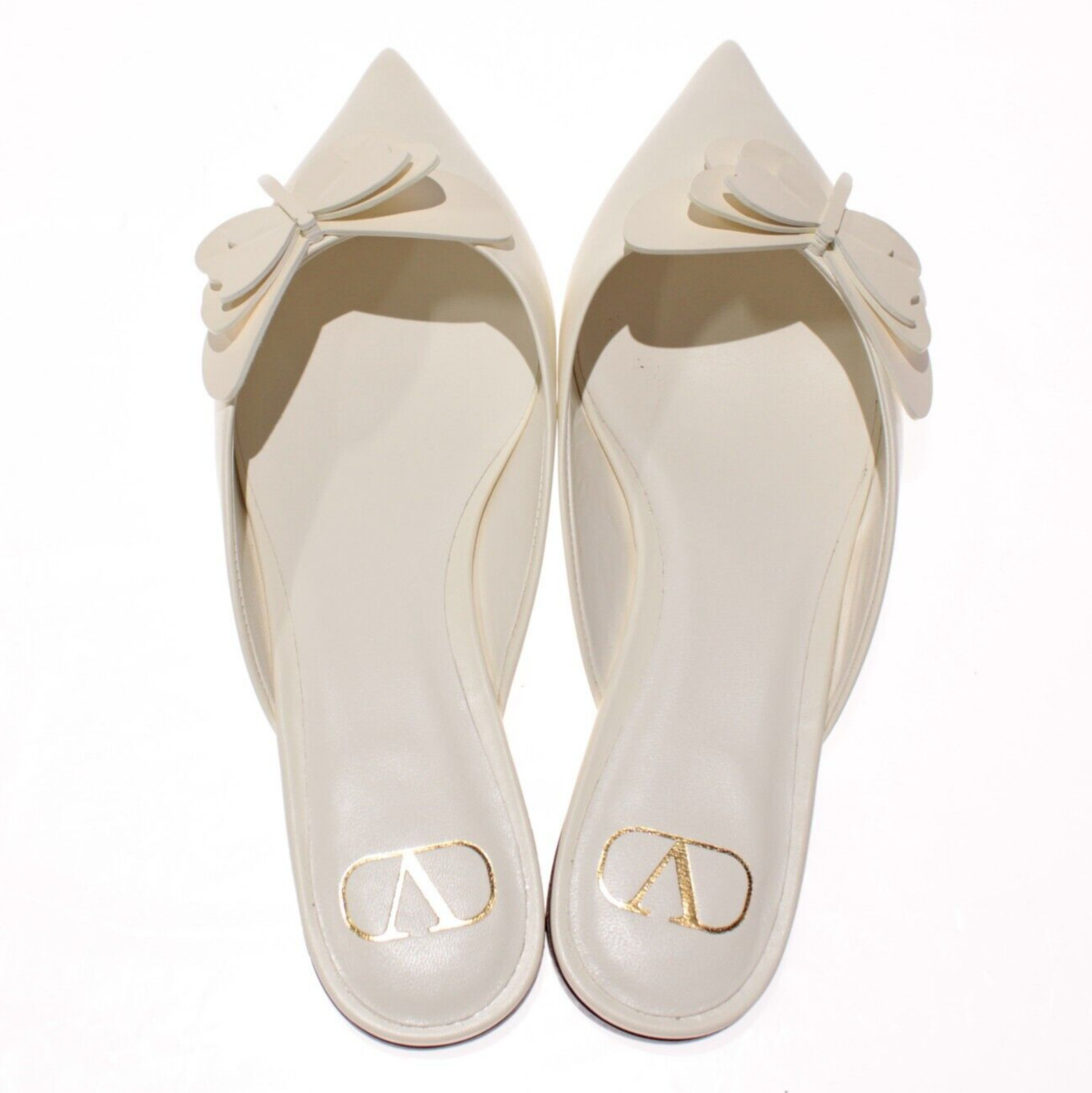 Valentino NWT Flat Slilp-On Mules w/ Butterflies Size 37 (US 7) Solid Ivory